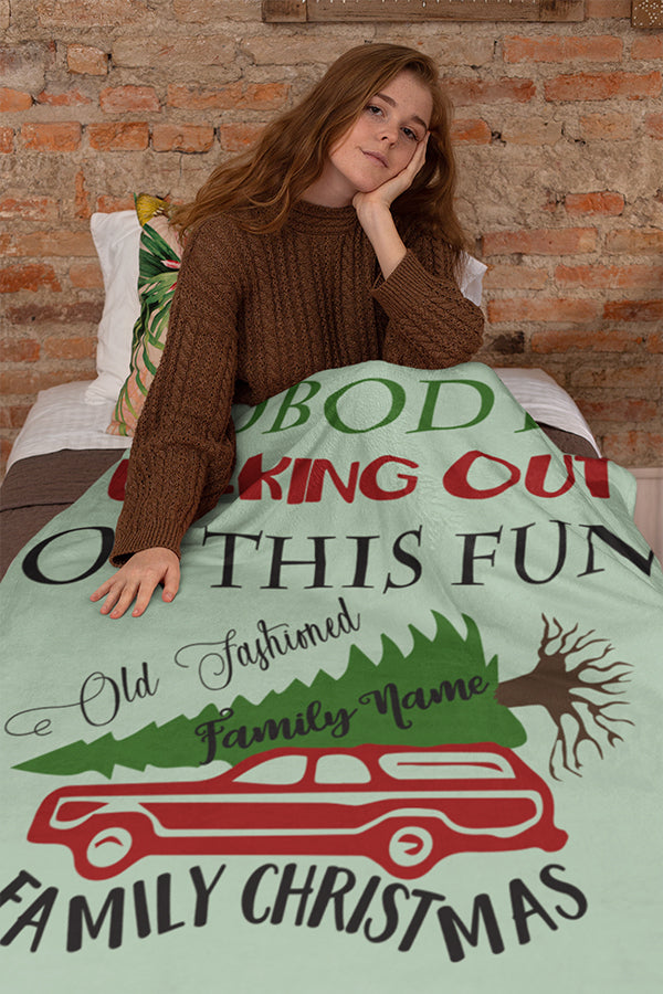Personalized Family Christmas Fleece Blanket Green
