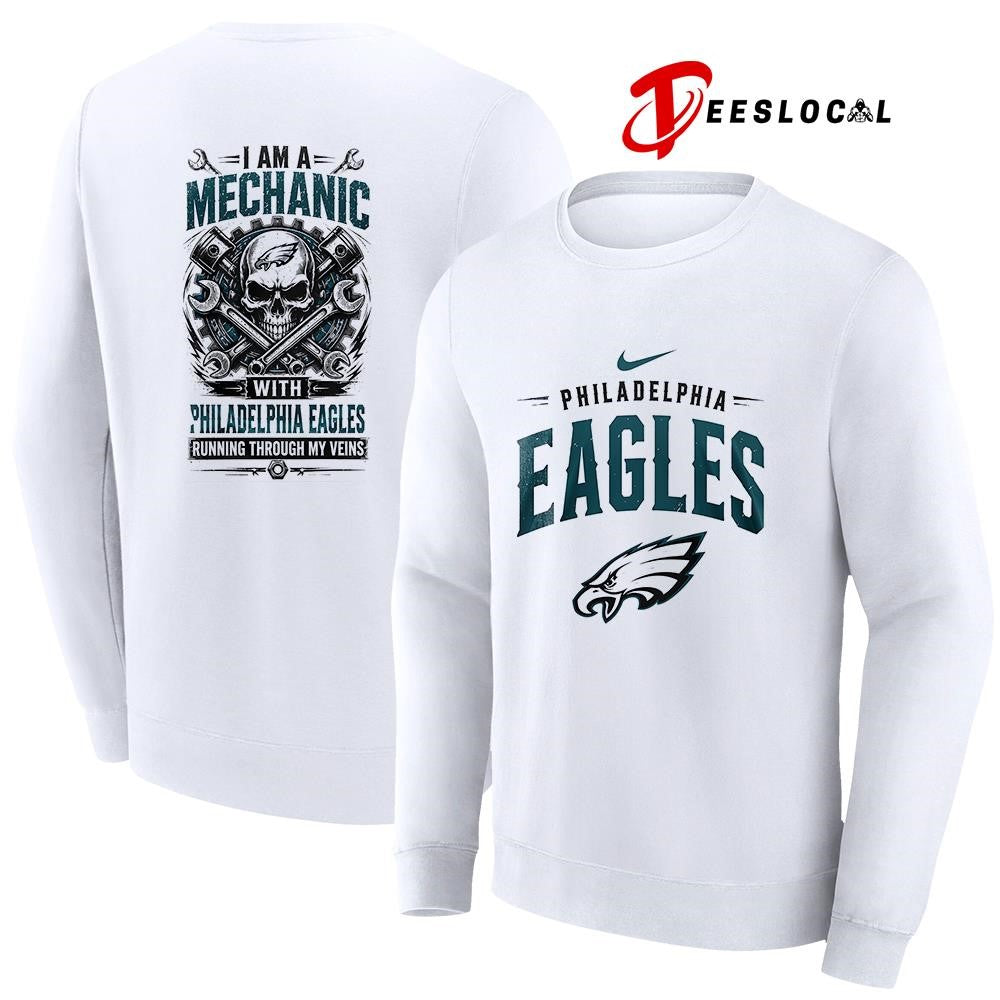 Philadelphia Eagles I am a mechanic running through my veins skeleton shirt