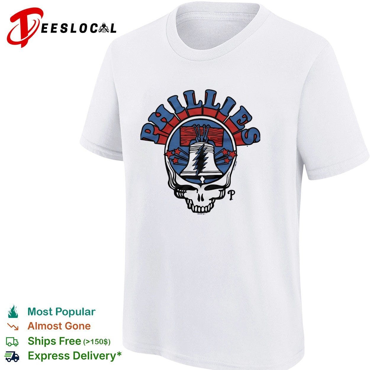 Philadelphia Phillies x Grateful Dead skull Liberty bell MLB graphic shirt