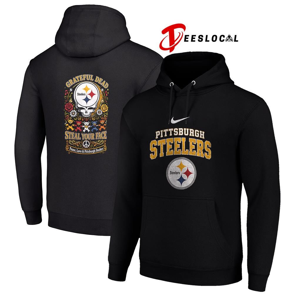 Pittsburgh Steelers x Grateful Dead steal your face peace love logo shirt