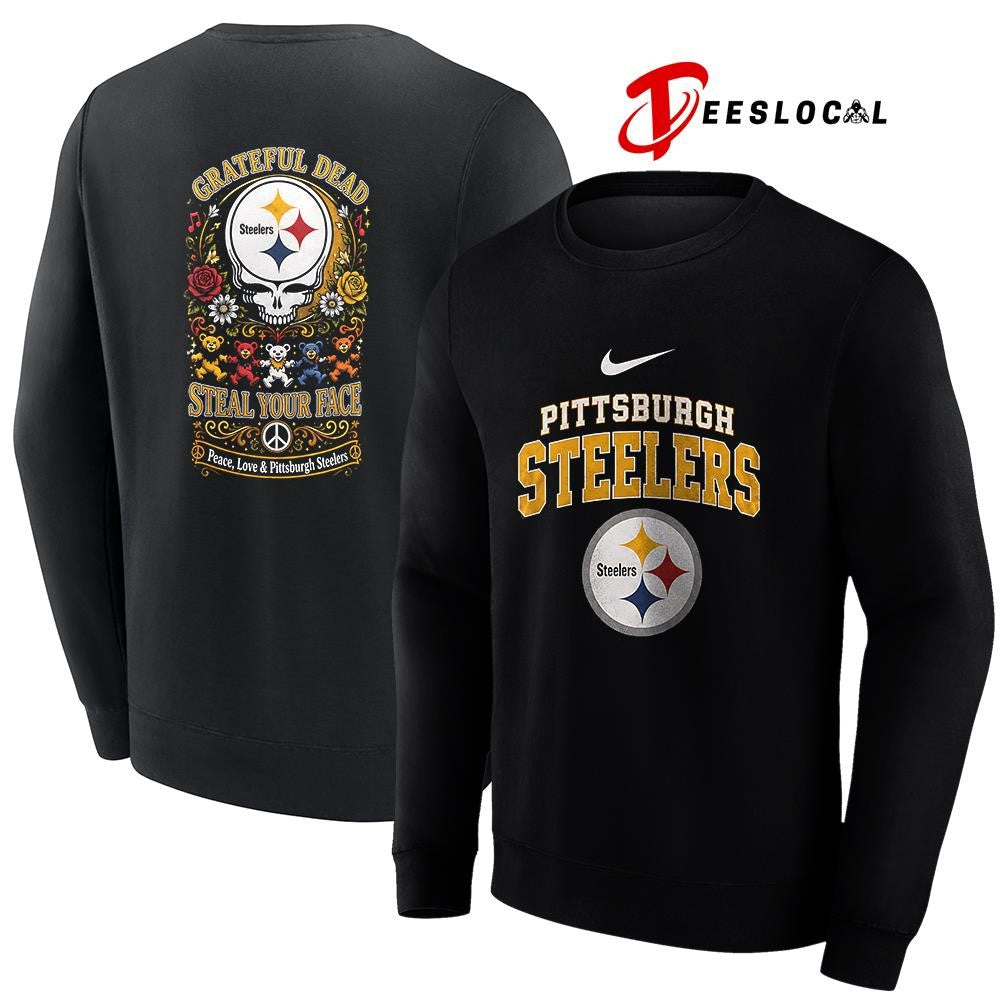 Pittsburgh Steelers x Grateful Dead steal your face peace love logo shirt