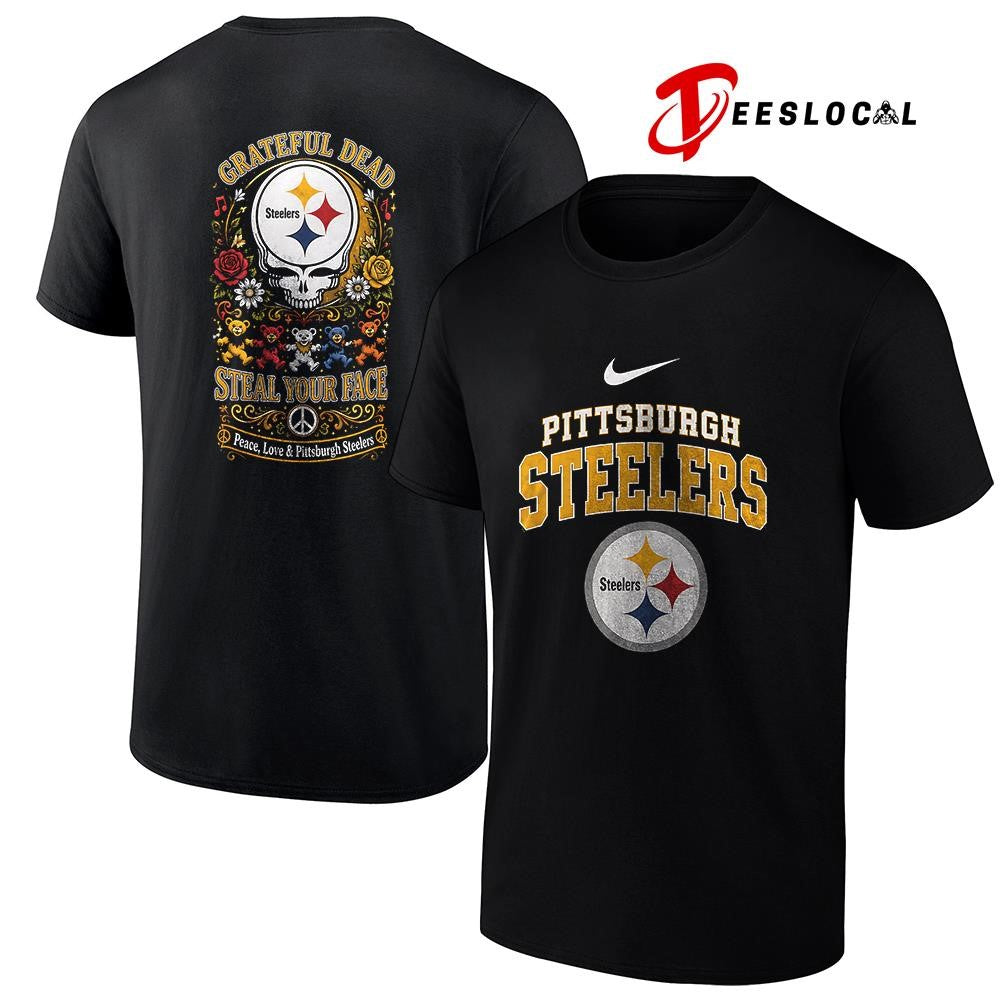 Pittsburgh Steelers x Grateful Dead steal your face peace love logo shirt