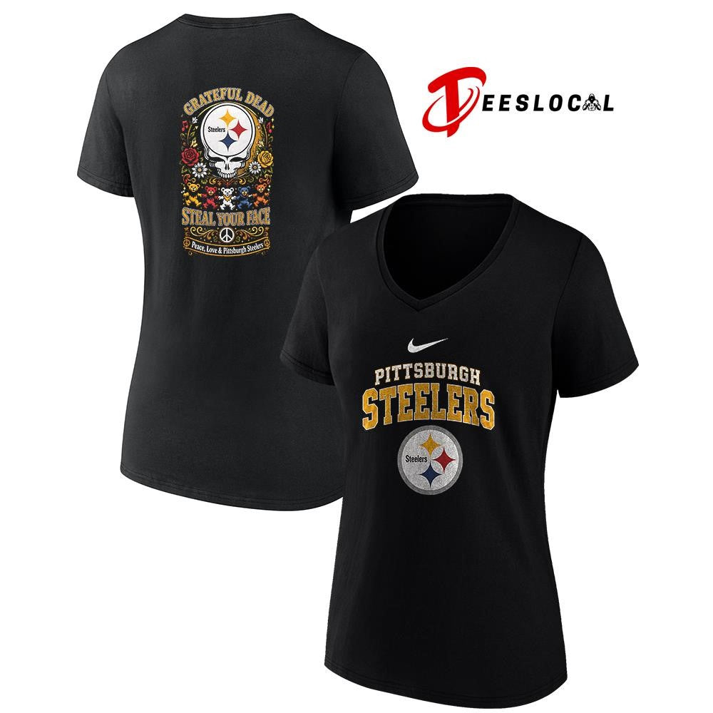 Pittsburgh Steelers x Grateful Dead steal your face peace love logo shirt