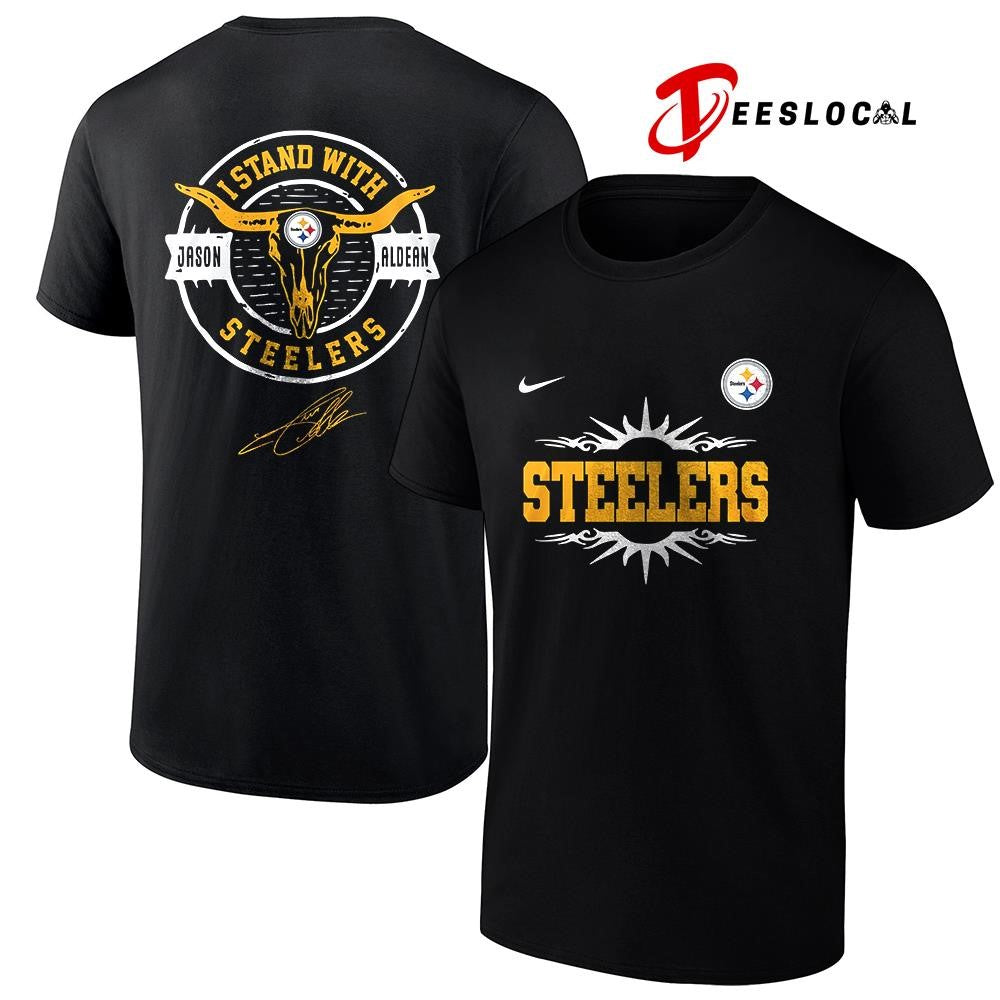 Pittsburgh Steelers x Jason Aldean I stand signature logo shirt