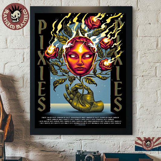 Pixies Europe And UK Tour 2026 Merch Poster Flaming Roses Art With Dates Home Decor Poster Canvas