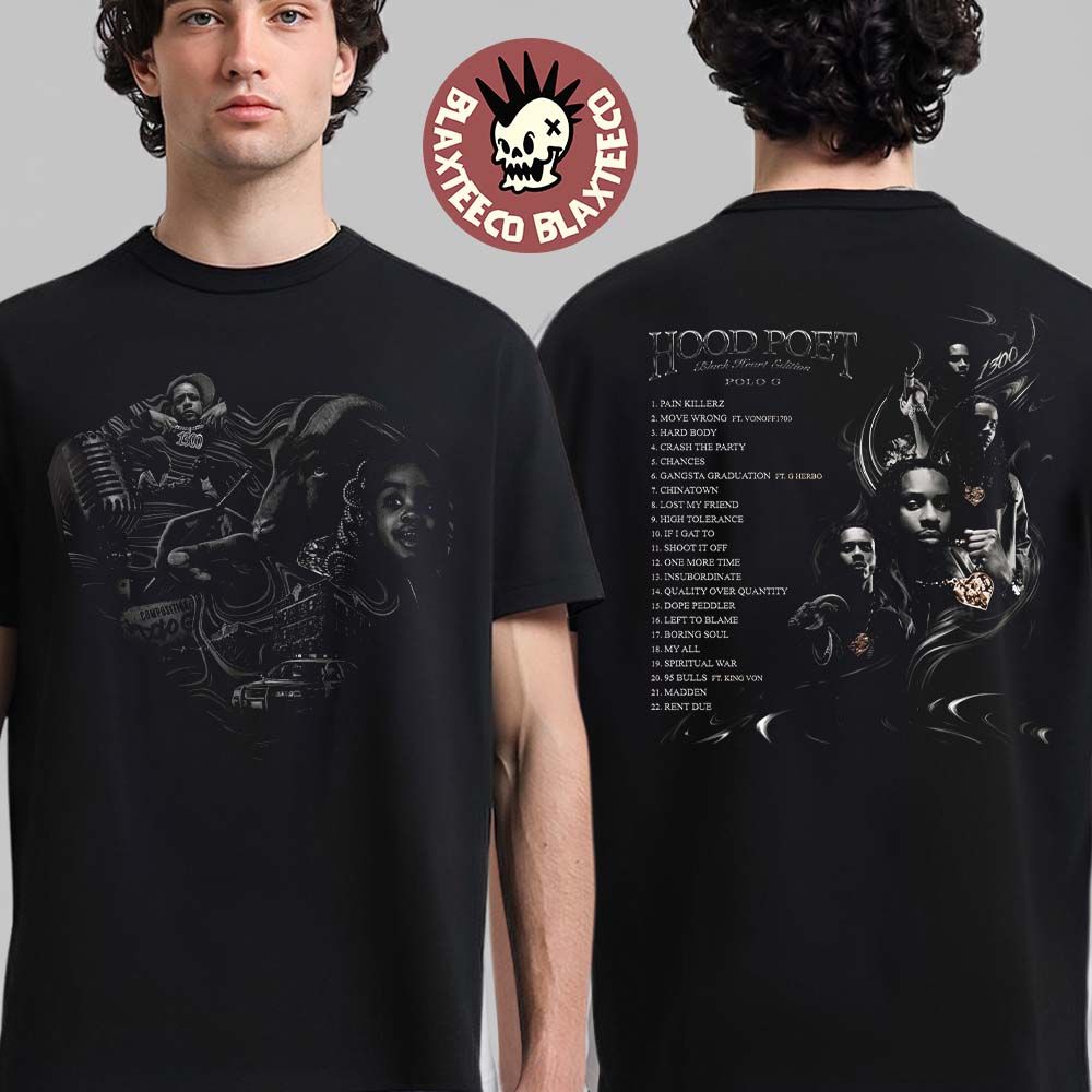 Polo G Hood Poet Black Heart Edition Album Merch Cover Art With Track List Two Sided T-Shirt
