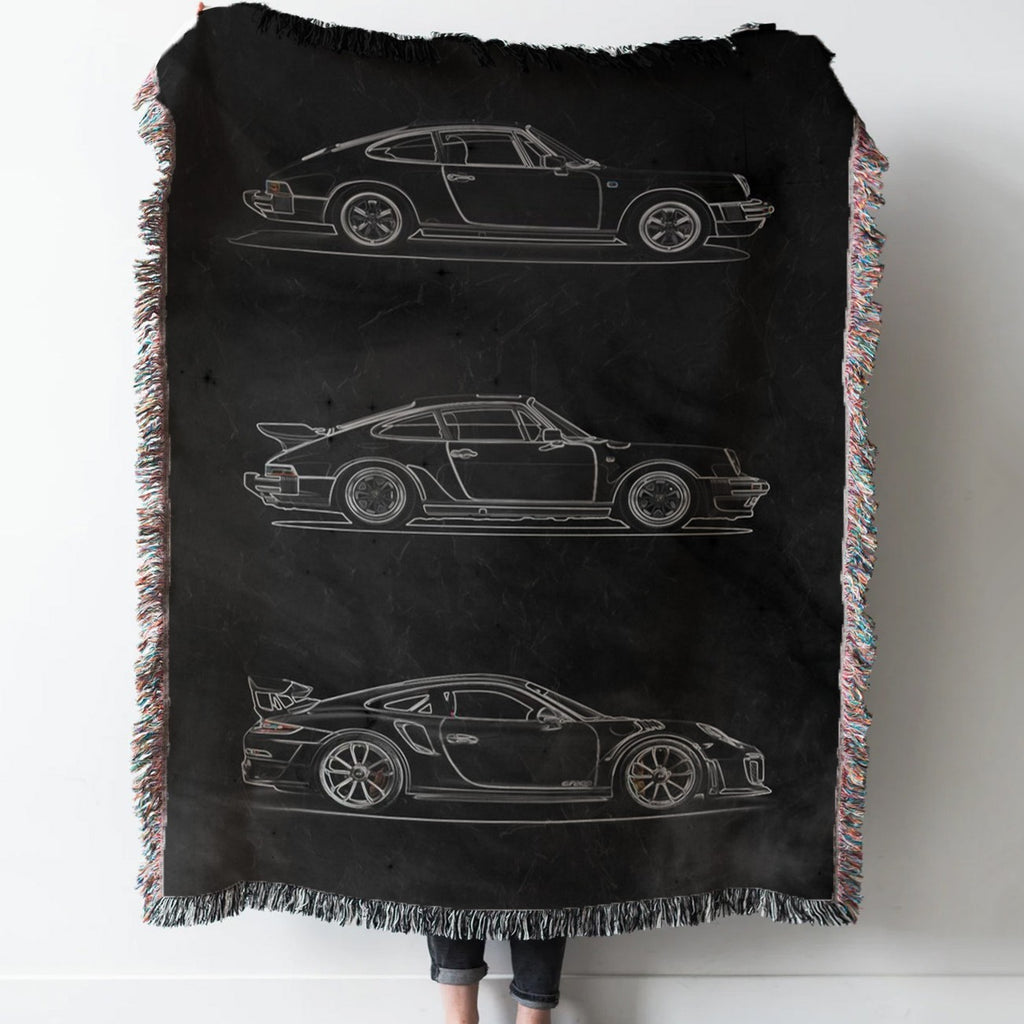 Porsche Woven Tapestry Throw Blanket with Fringe