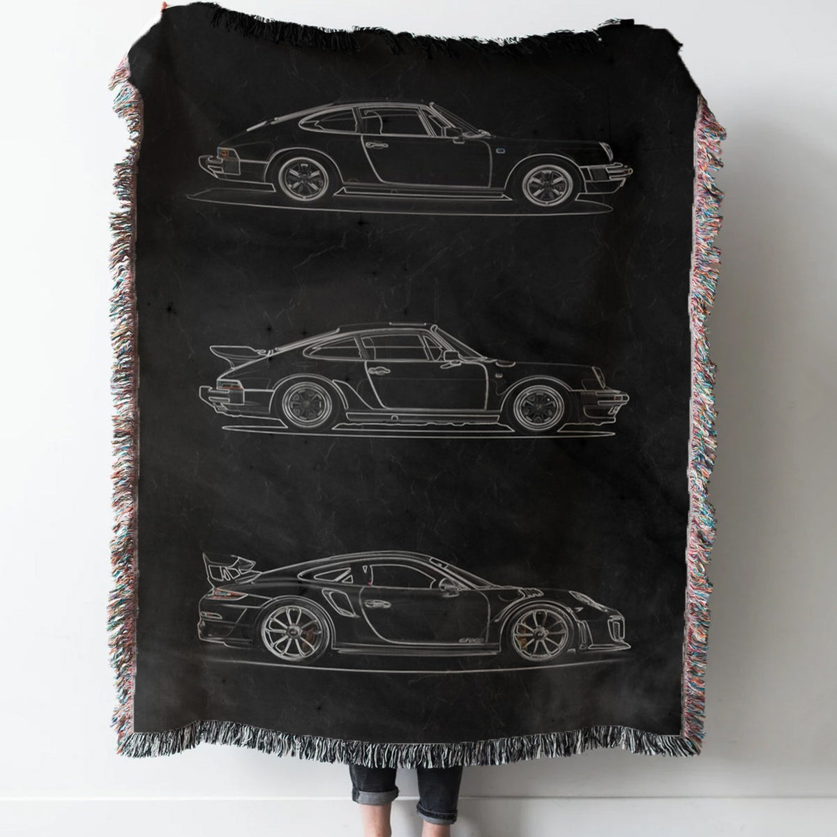 Porsche Woven Tapestry Throw Blanket with Fringe