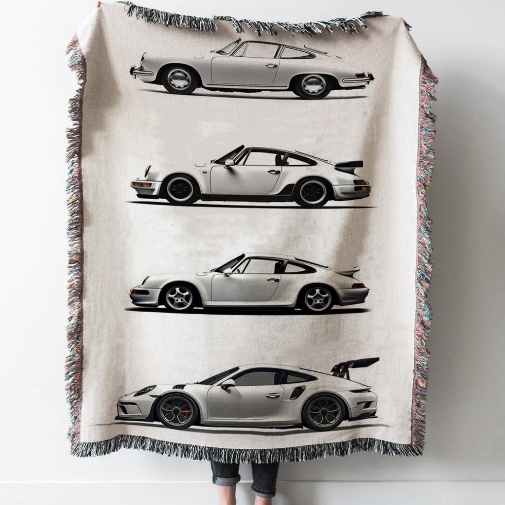Porsche 911 Woven Tapestry Throw Blanket with Fringe