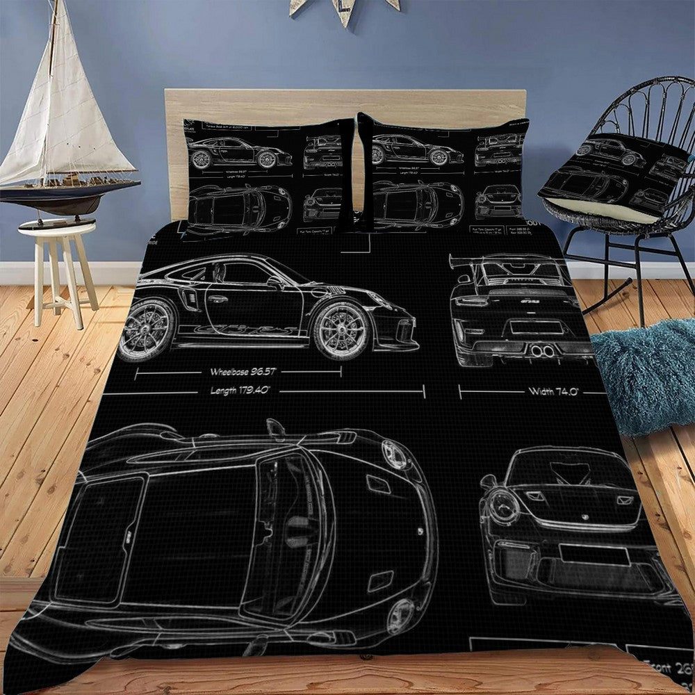 Porsche 911 GT3 Blueprint Bedding Set (Duvet Cover & Pillow Shams)