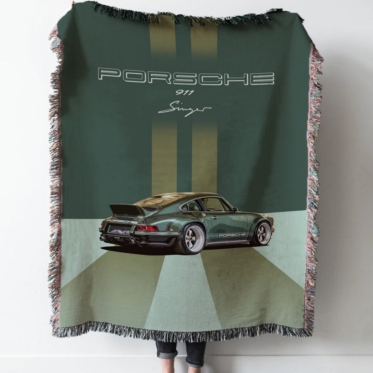 Porsche 911 Singer Woven Tapestry Throw Blanket with Fringe