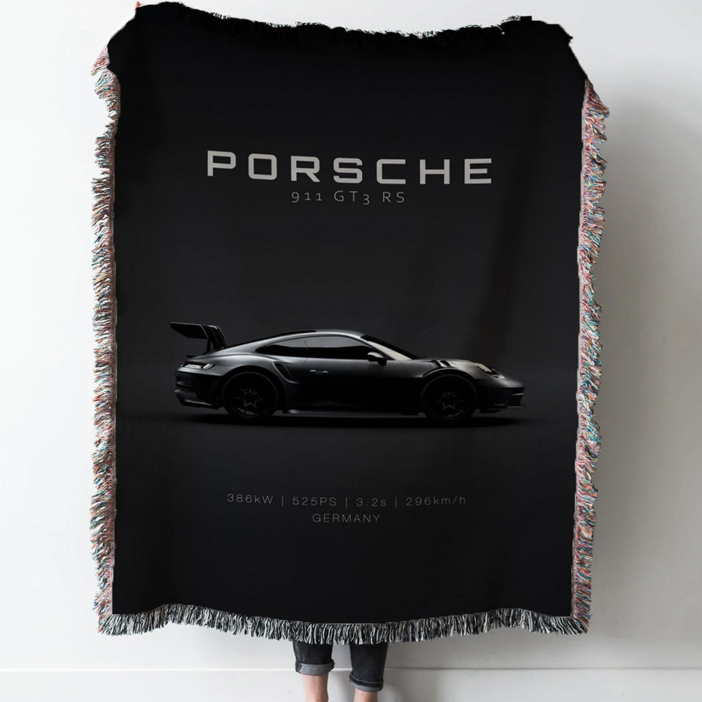 Porsche GT3 RS 2022 Woven Tapestry Throw Blanket with Fringe