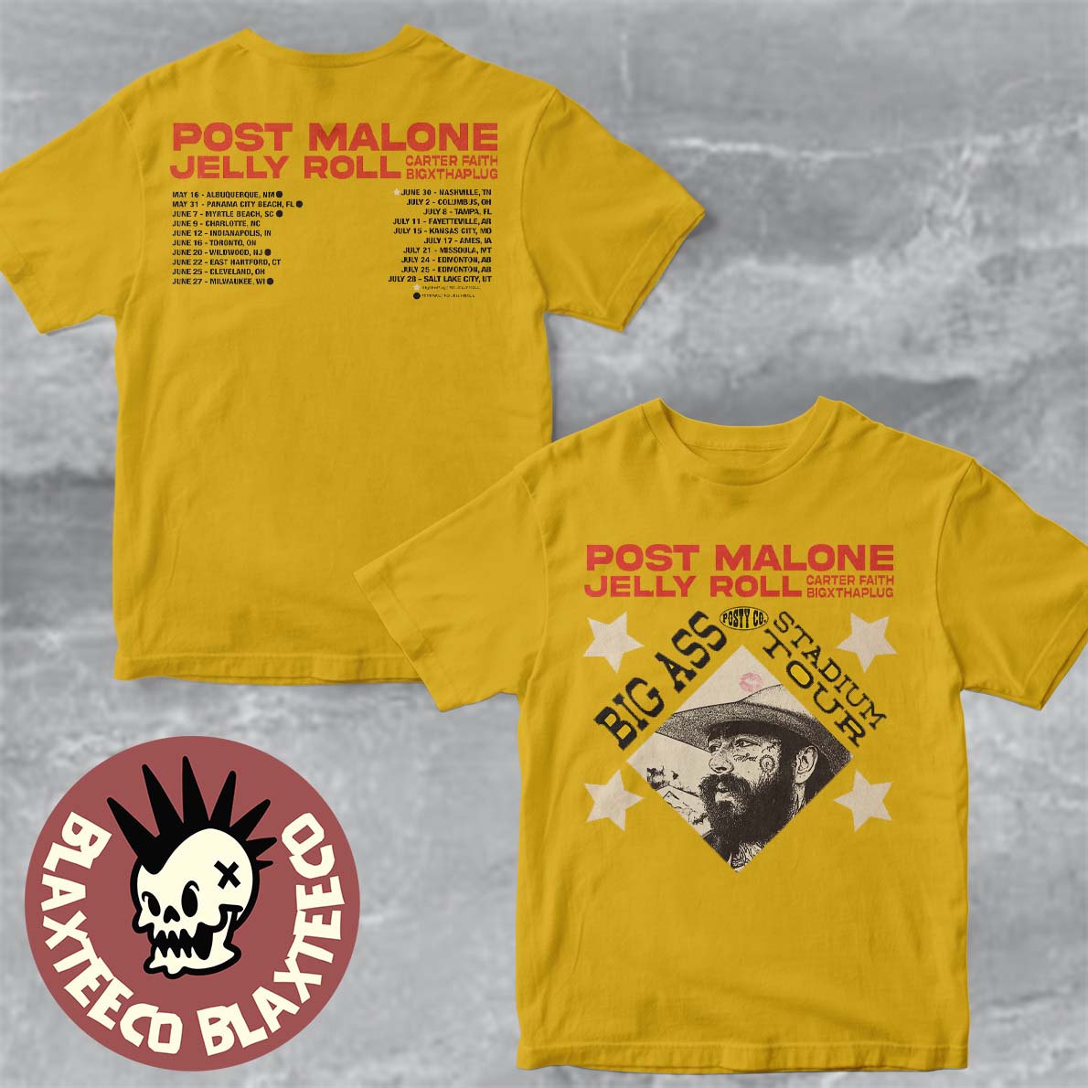Post Malone X Jelly Roll Big Ass Stadium Tour 2026 North America Official Schedule Dates Two Sided T-Shirt