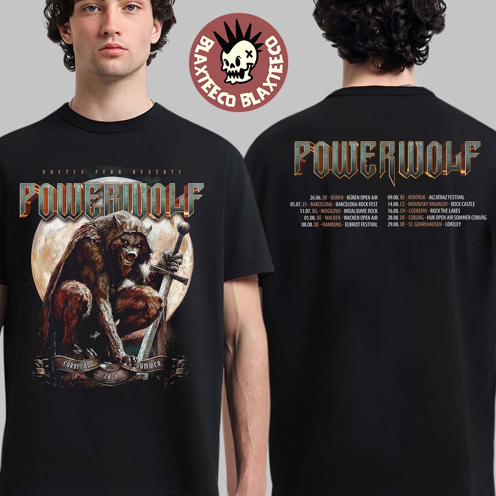 Powerwolf European Summer 2026 Tour Schedule Dates Two Sided T-Shirt