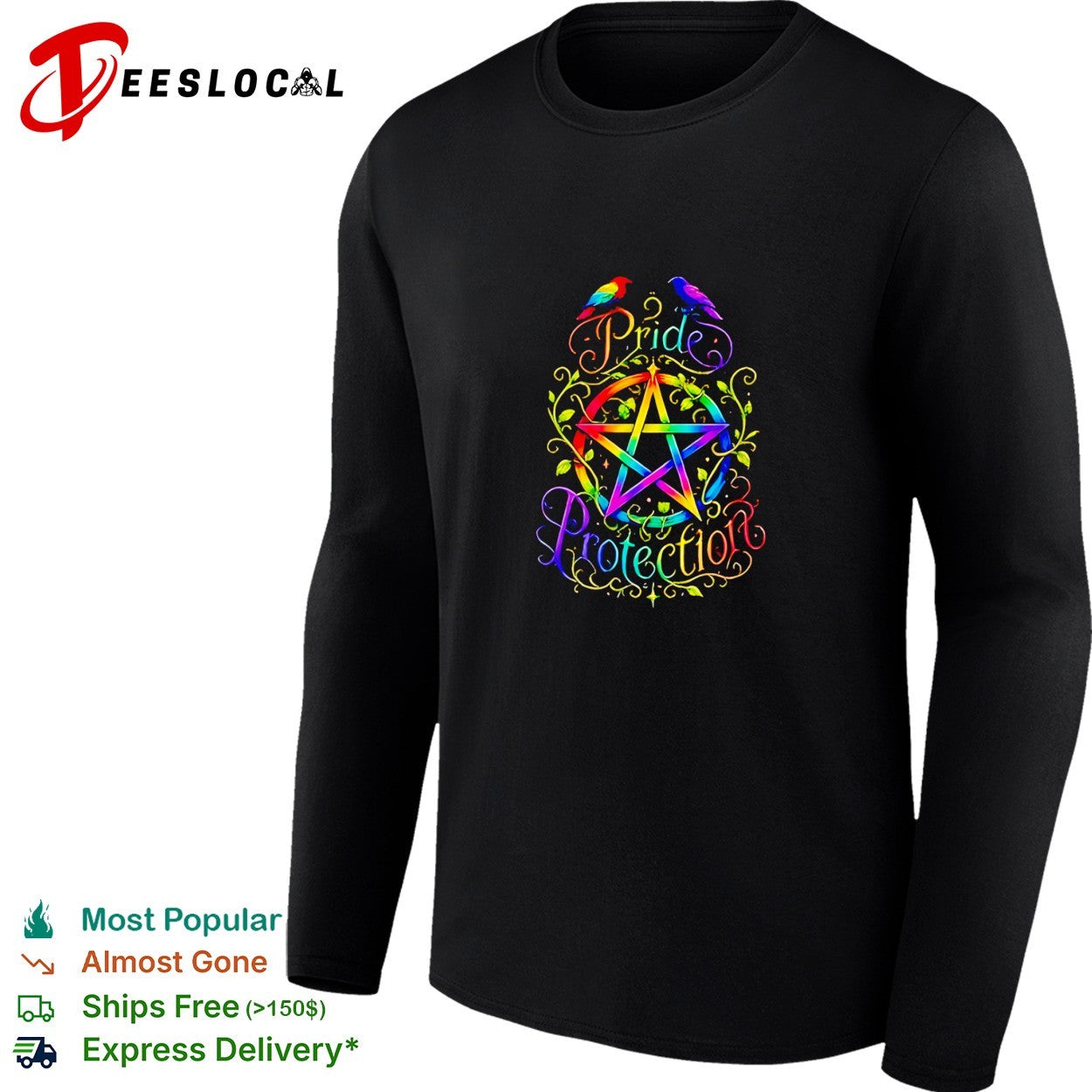 Pride protection rainbow pentagram birds colorful graphic shirt