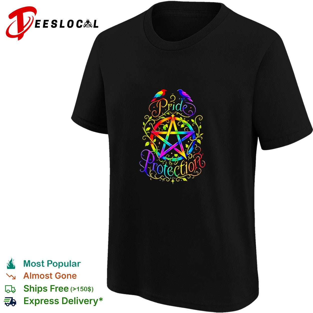 Pride protection rainbow pentagram birds colorful graphic shirt