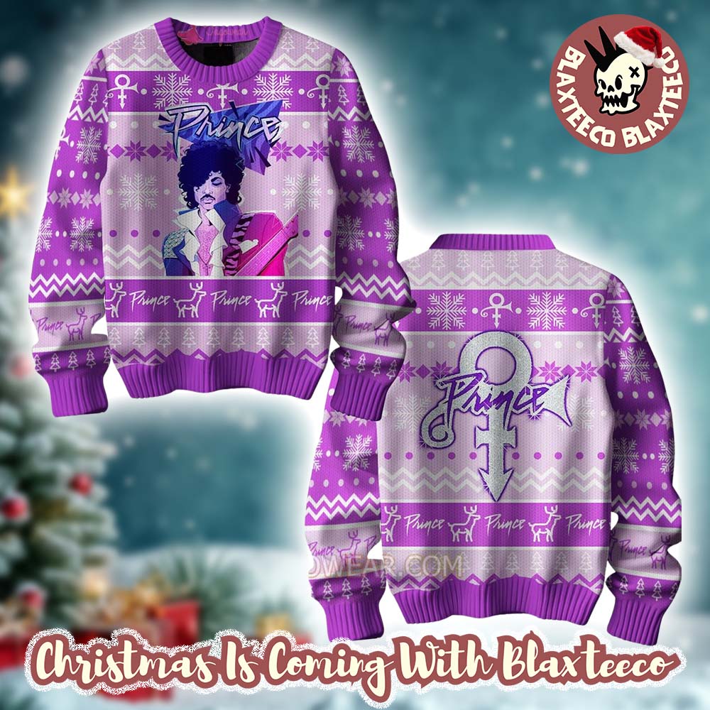 Prince Signature Logo Knitted Purple Ugly Christmas Sweater