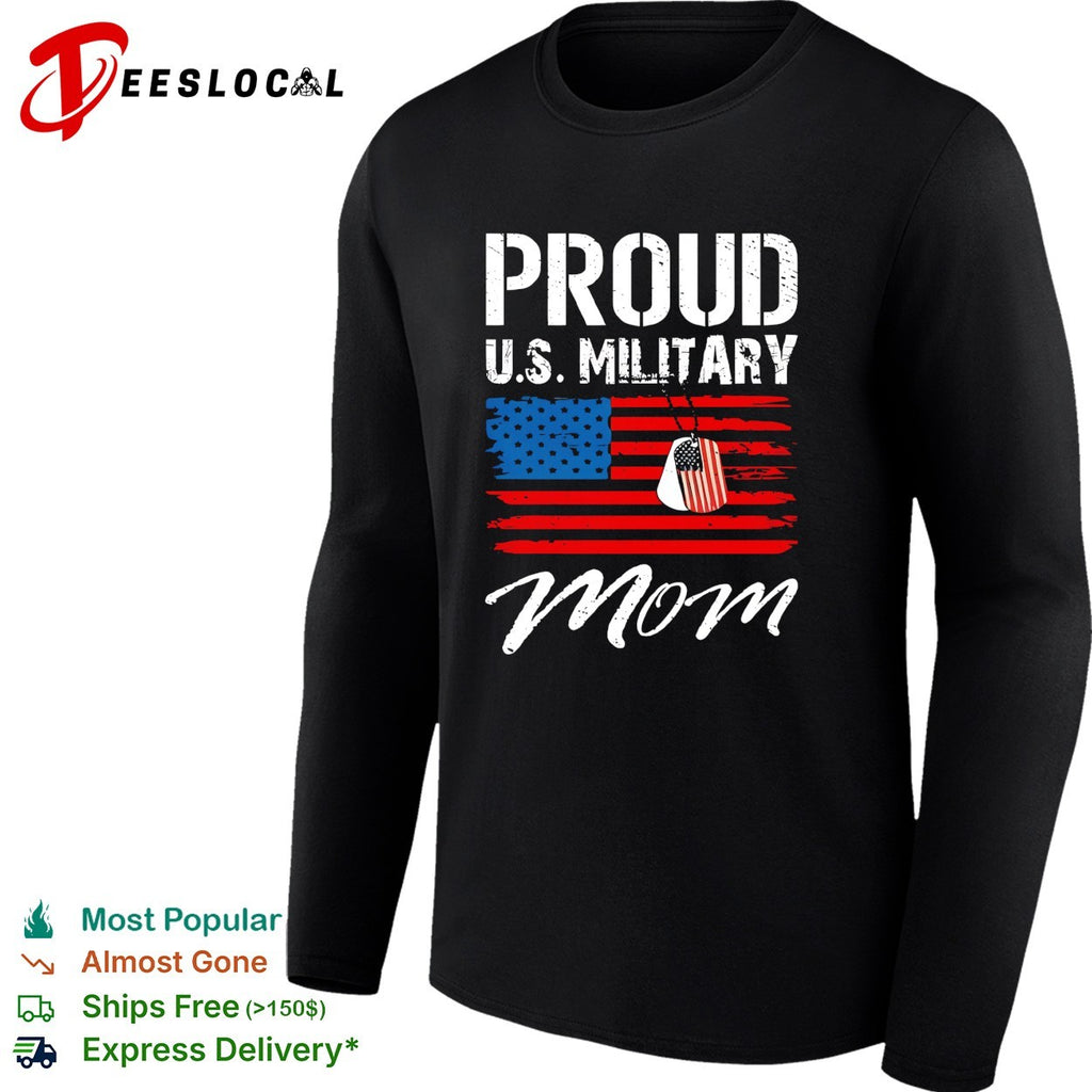 Proud US Military Mom USA flag dog tags distressed patriotic art shirt