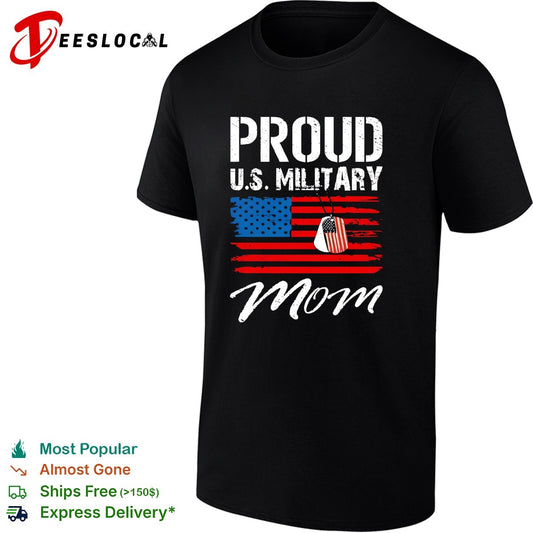 Proud US Military Mom USA flag dog tags distressed patriotic art shirt