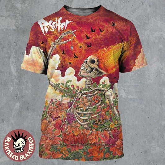 Puscifer Asheville North Carolina 2026 Gig Poster At Thomas Wolfe Auditorium On March 31 2026 Floral Flame Skeleton Art All Over Print Shirt