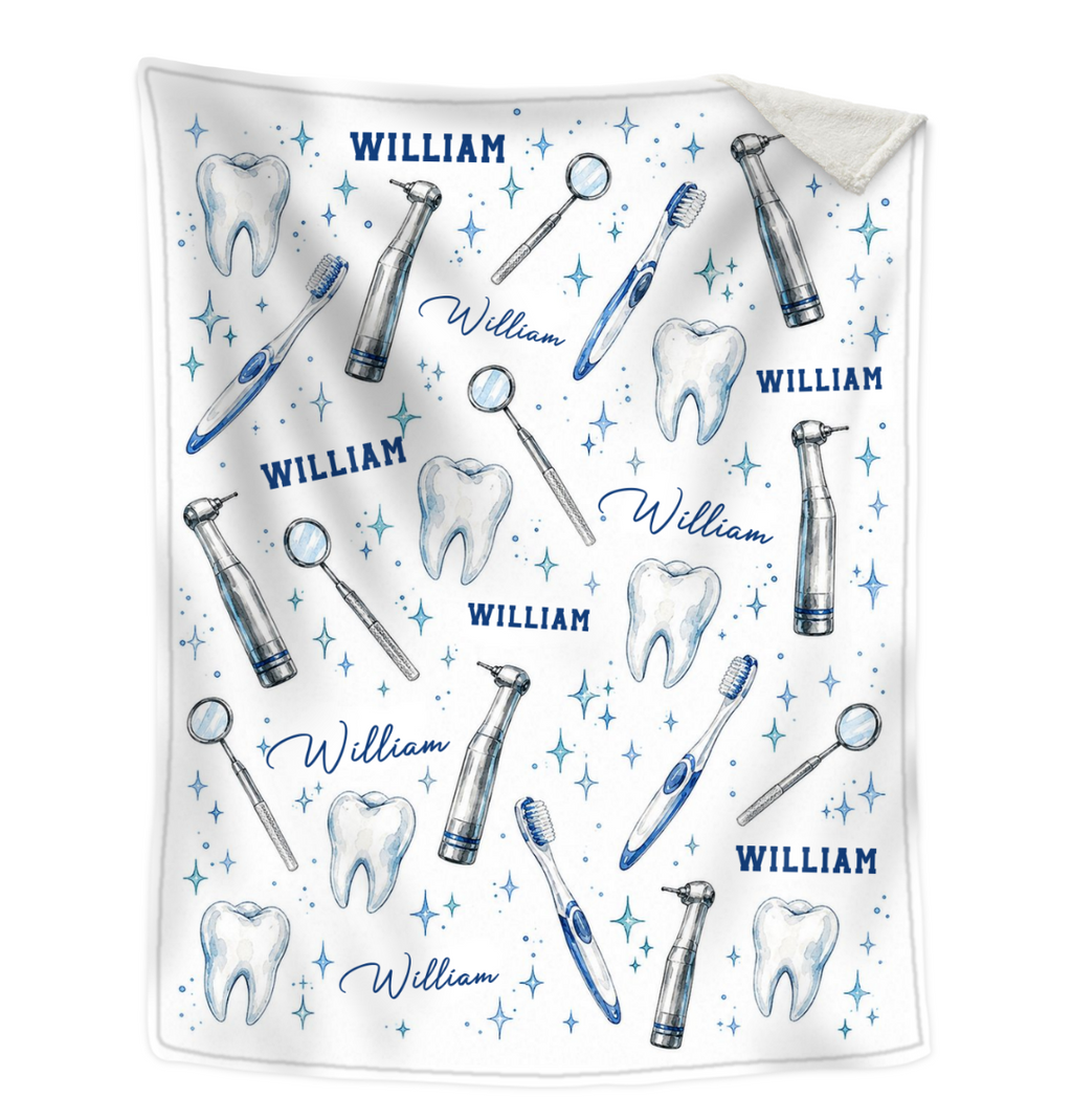 Personalized Dentist Blanket, Custom Dental Hygienist Gift, Watercolor Teeth Dental Assistant Throw, Dental School Graduation Gift