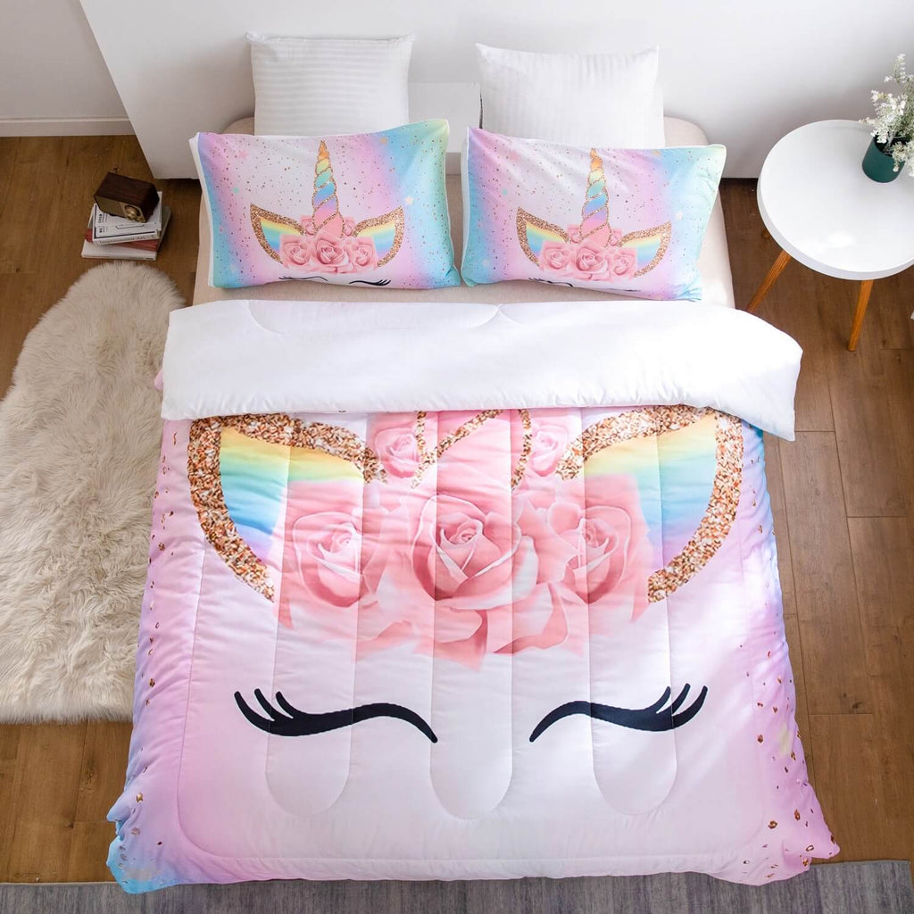 Rainbow Unicorn Comforter Set – Super Soft Microfiber Bedding (1 Comforter, 2 Pillowcases)