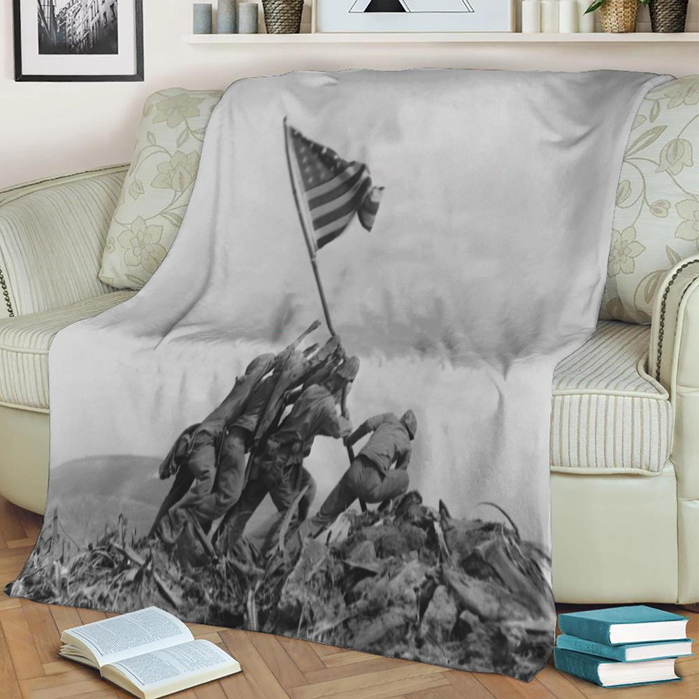 Raising Flag Iwo Jima 1945 Fleece Throw Blanket