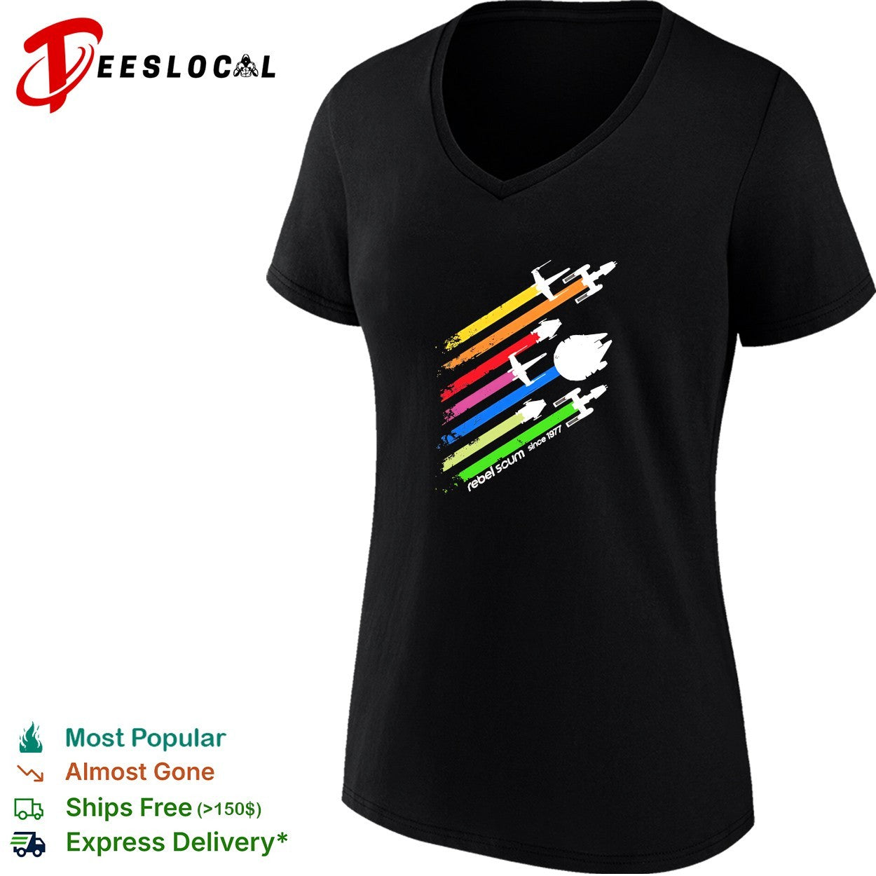 Rebel scum since 1977 Star Wars spacecraft rainbow stripes shirt