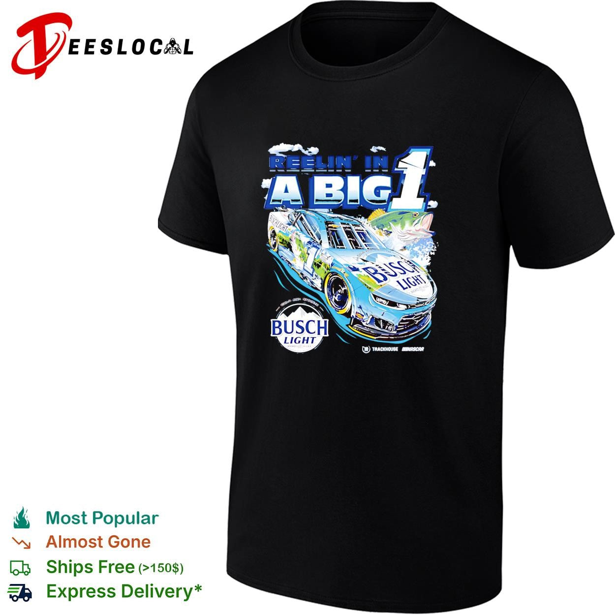 Reelin’ in a big 1 Ross Chastain Busch Light bass fishing NASCAR shirt