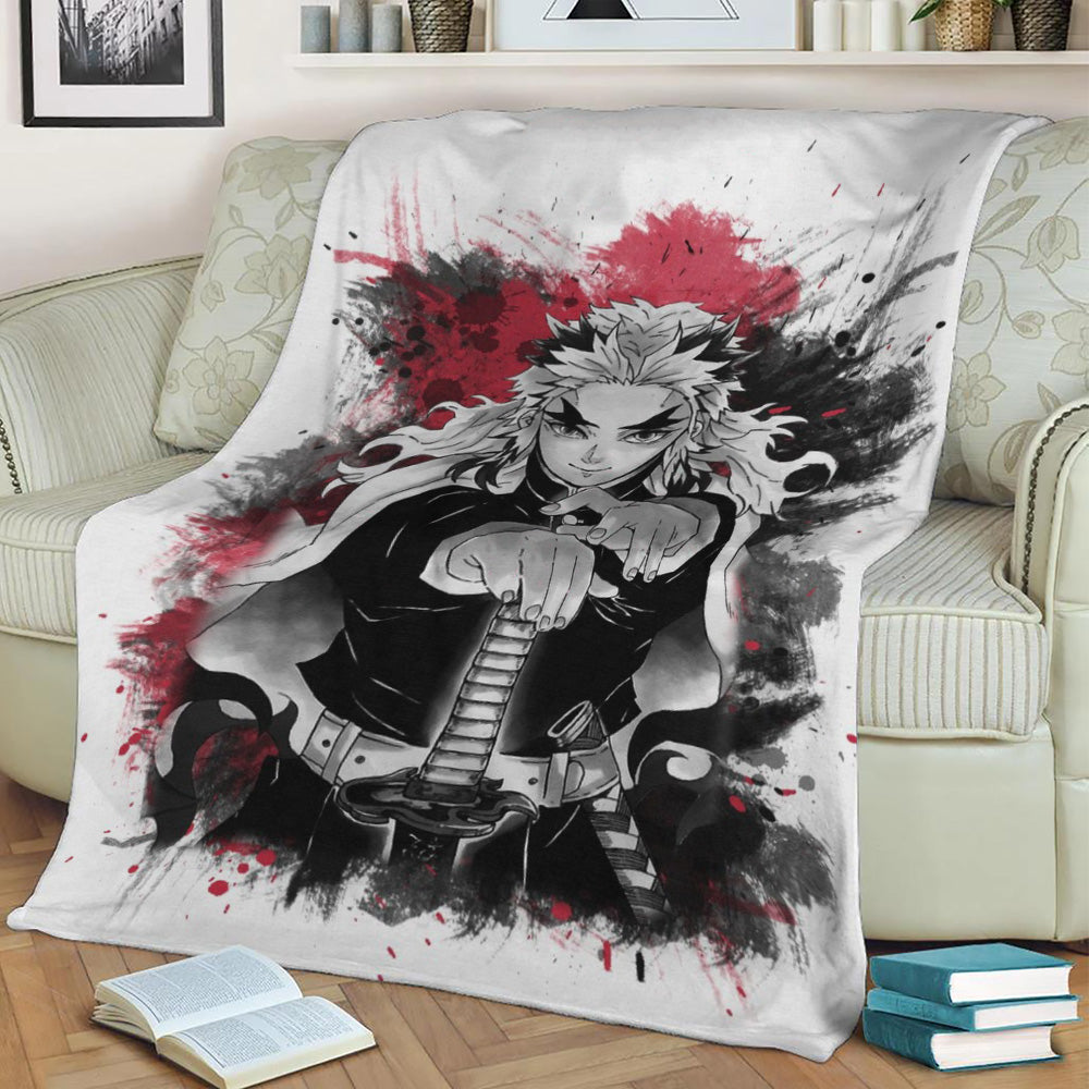 Rengoku Kyoujurou Fleece Throw Blanket