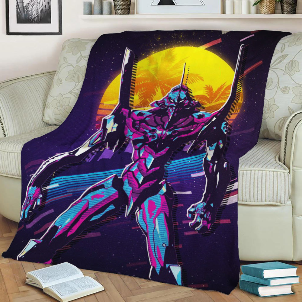 Retro Evangelion Fleece Throw Blanket