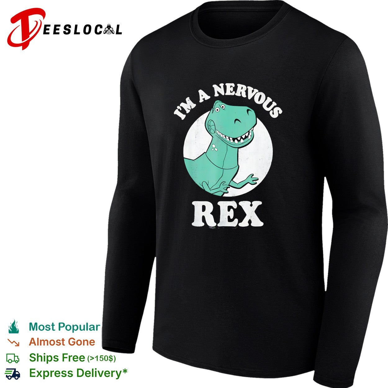 Rex nervous T-Rex Toy Story Pixar animated character humor shirt