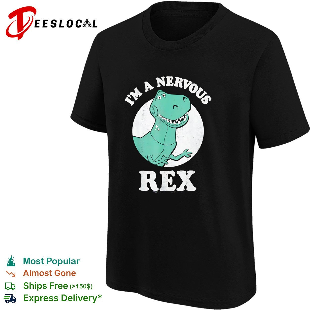 Rex nervous T-Rex Toy Story Pixar animated character humor shirt