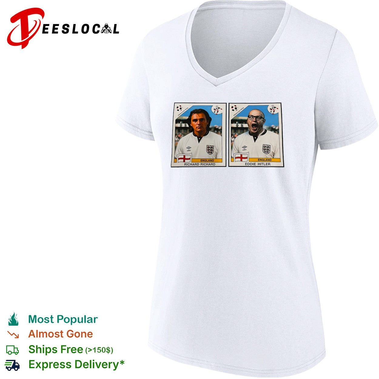 Richard Richard Eddie Hitler Bottom England Italia 90 Parody Football Soccer shirt