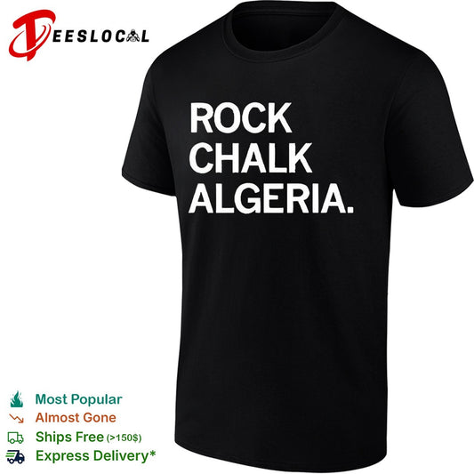 Rock Chalk Algeria bold green and white college chant style lettering graphic shirt
