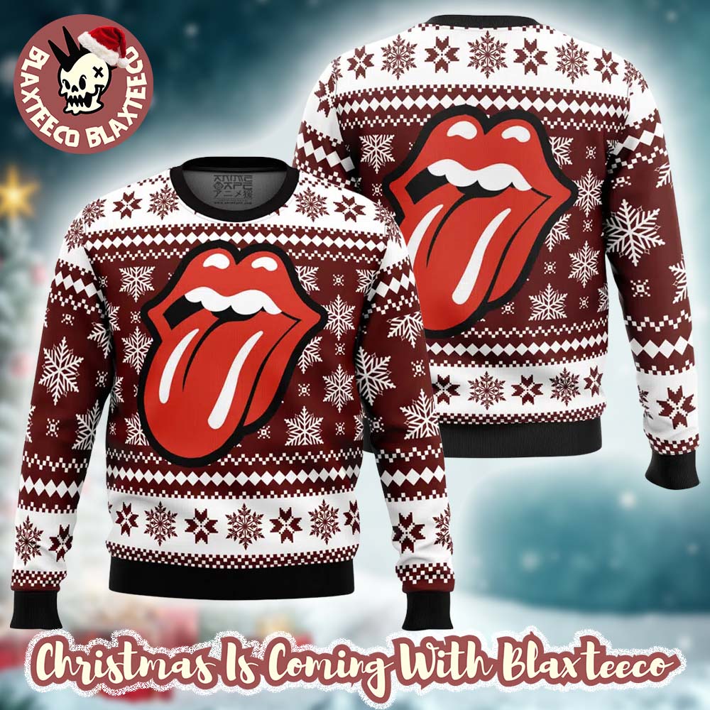 Rolling Stones Big Tongue Logo With Snowflakes Pattern Ugly Christmas Sweater