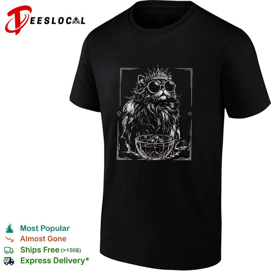 Royal Crown Cat with Cherries in a Bowl Illustration Dark Aesthetic Print shirt