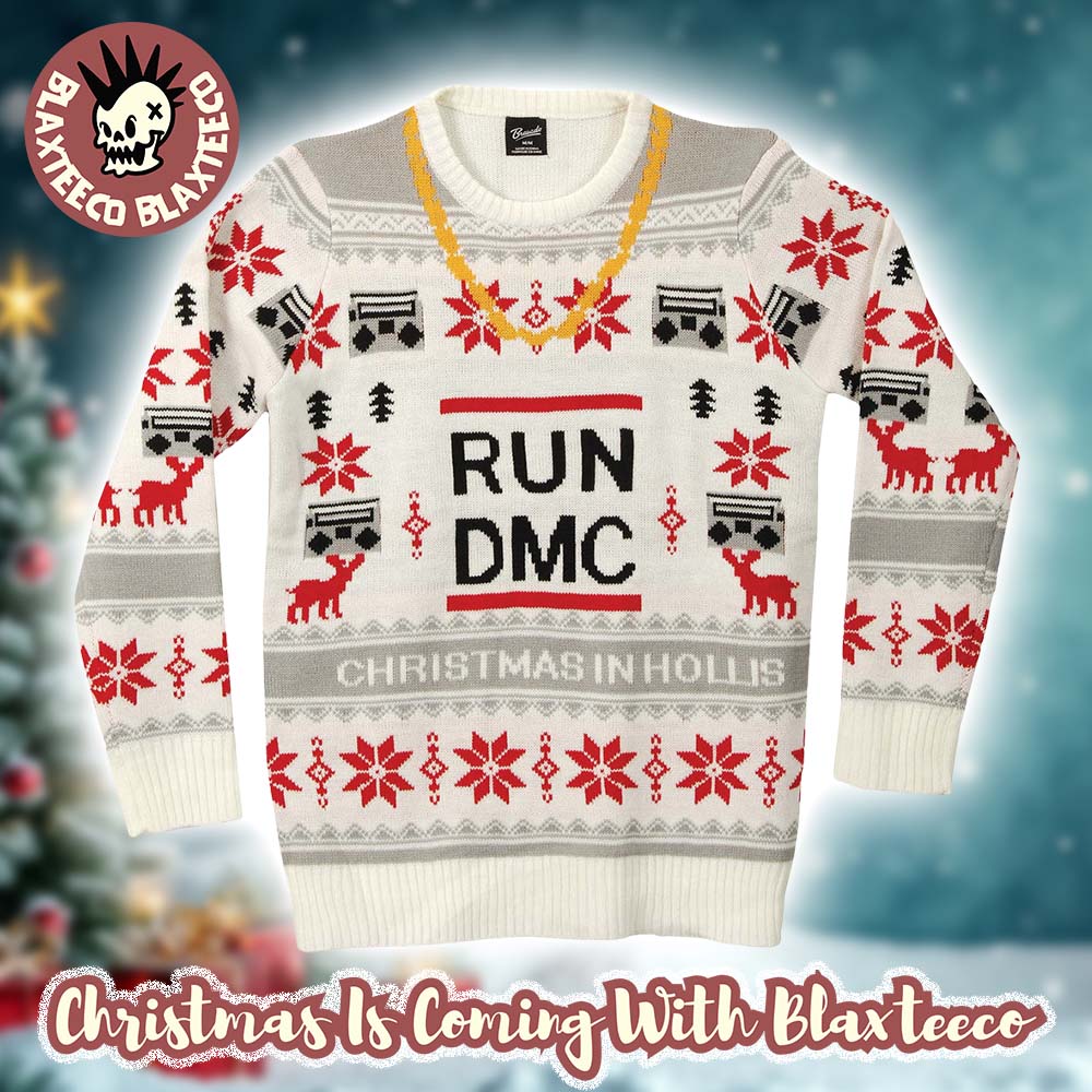 Run DMC Christmas In Hollis Golden Chain Knitted White Ugly Christmas Sweater