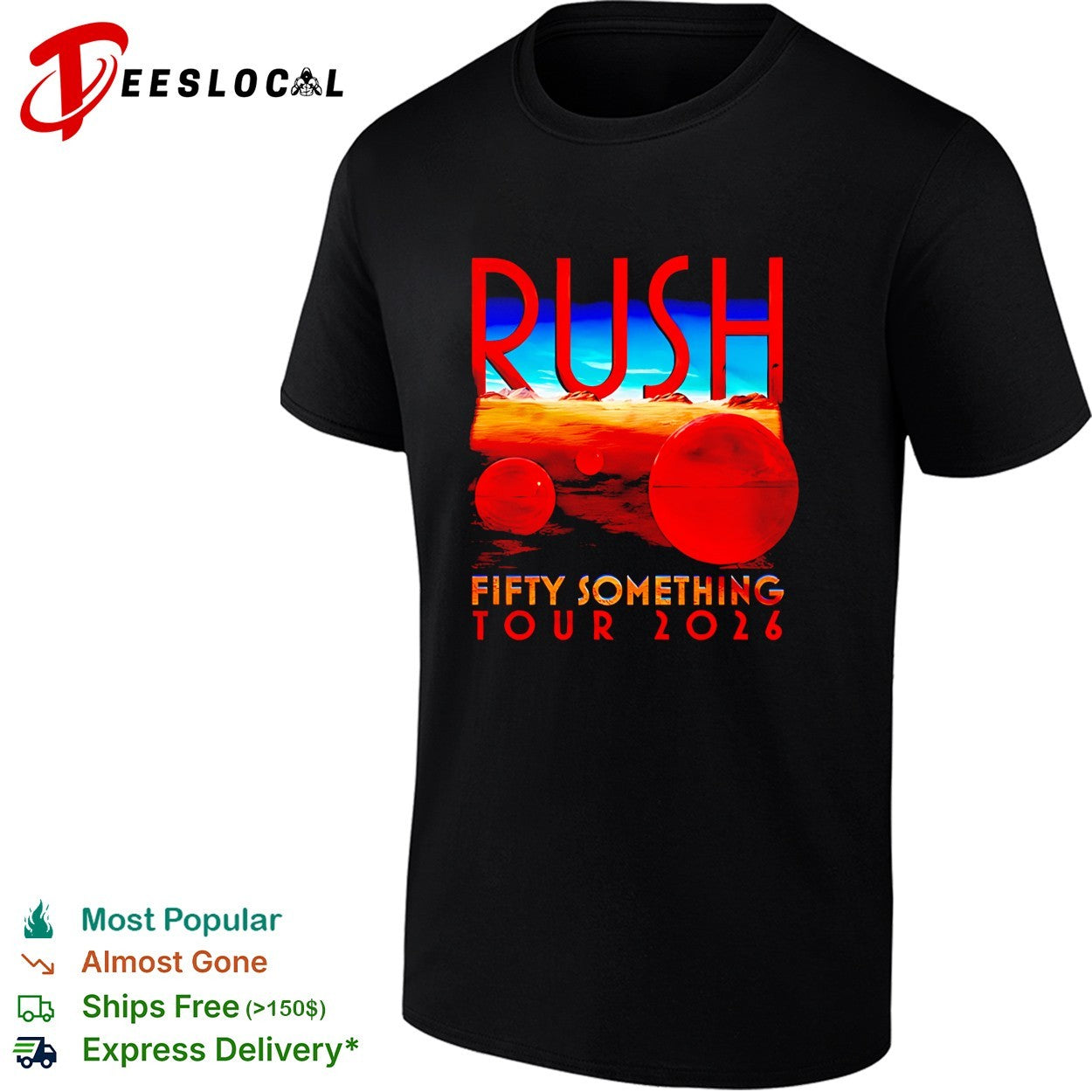 Rush Fifty Something Tour 2026 red sphere desert landscape concept band shirt