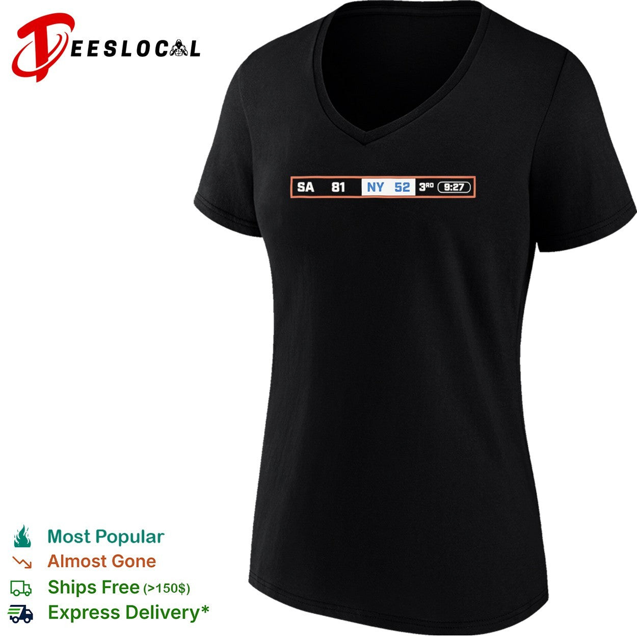 SA 81 NY 52 3rd 9 27 San Antonio Spurs vs New York Knicks NBA scoreboard shirt
