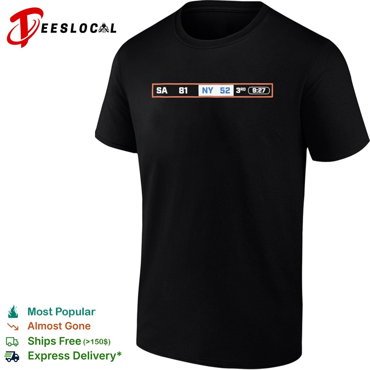 SA 81 NY 52 3rd 9 27 San Antonio Spurs vs New York Knicks NBA scoreboard shirt
