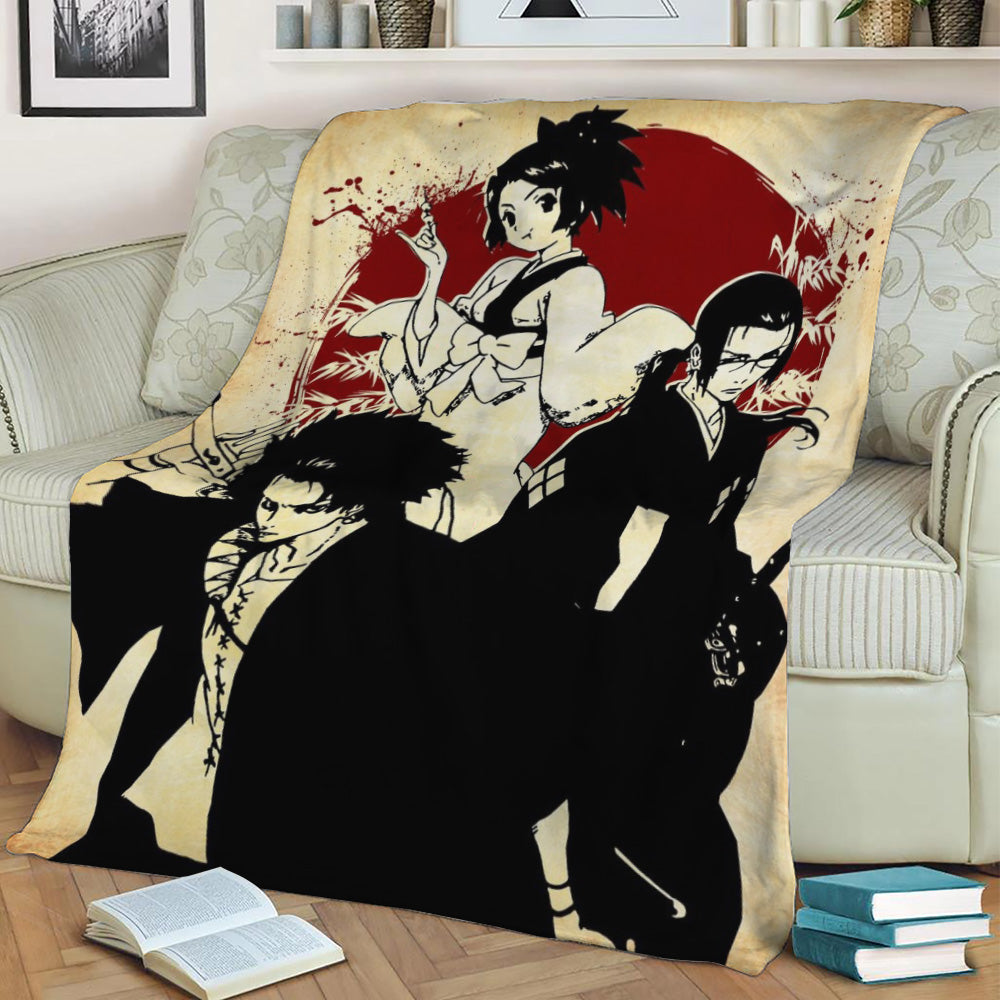 SAMURAI CHAMPLOO RED MOON Fleece Throw Blanket