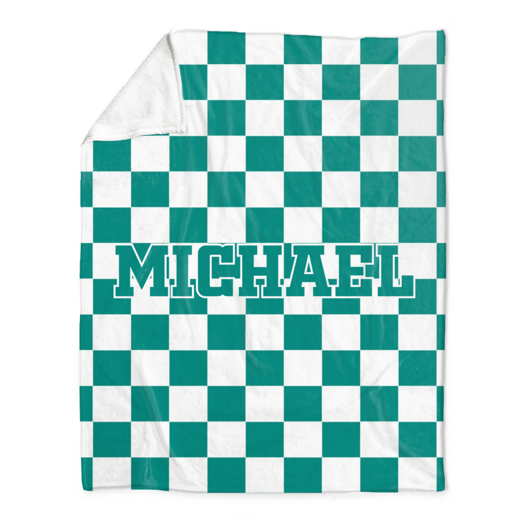 Custom Name Checkerboard Blanket, Personalized Throw Blanket, Name Blanket, Teen Boy Gift, Personalized Checker Design Blanket