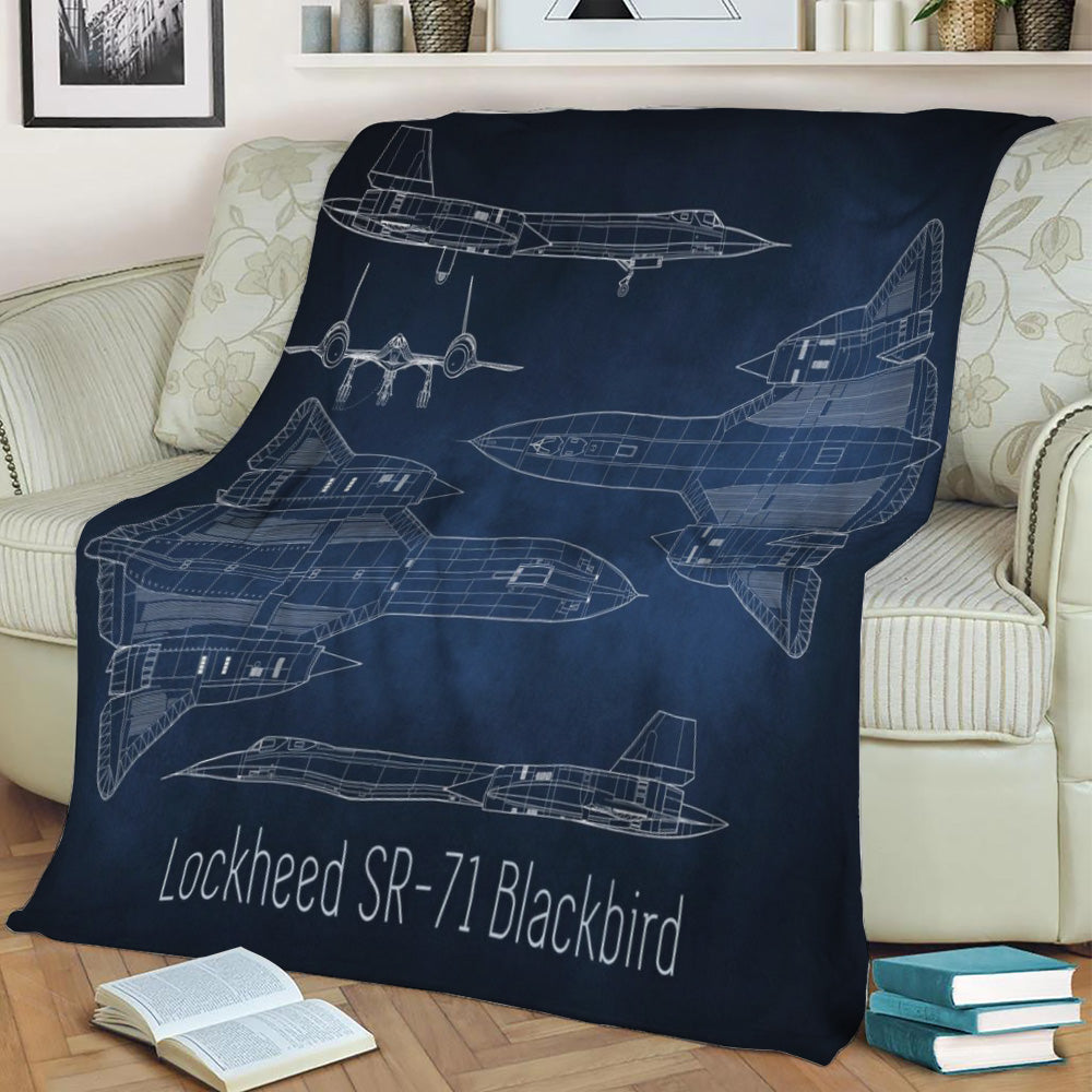 SR 71 Blackbird Blueprint Fleece Throw Blanket