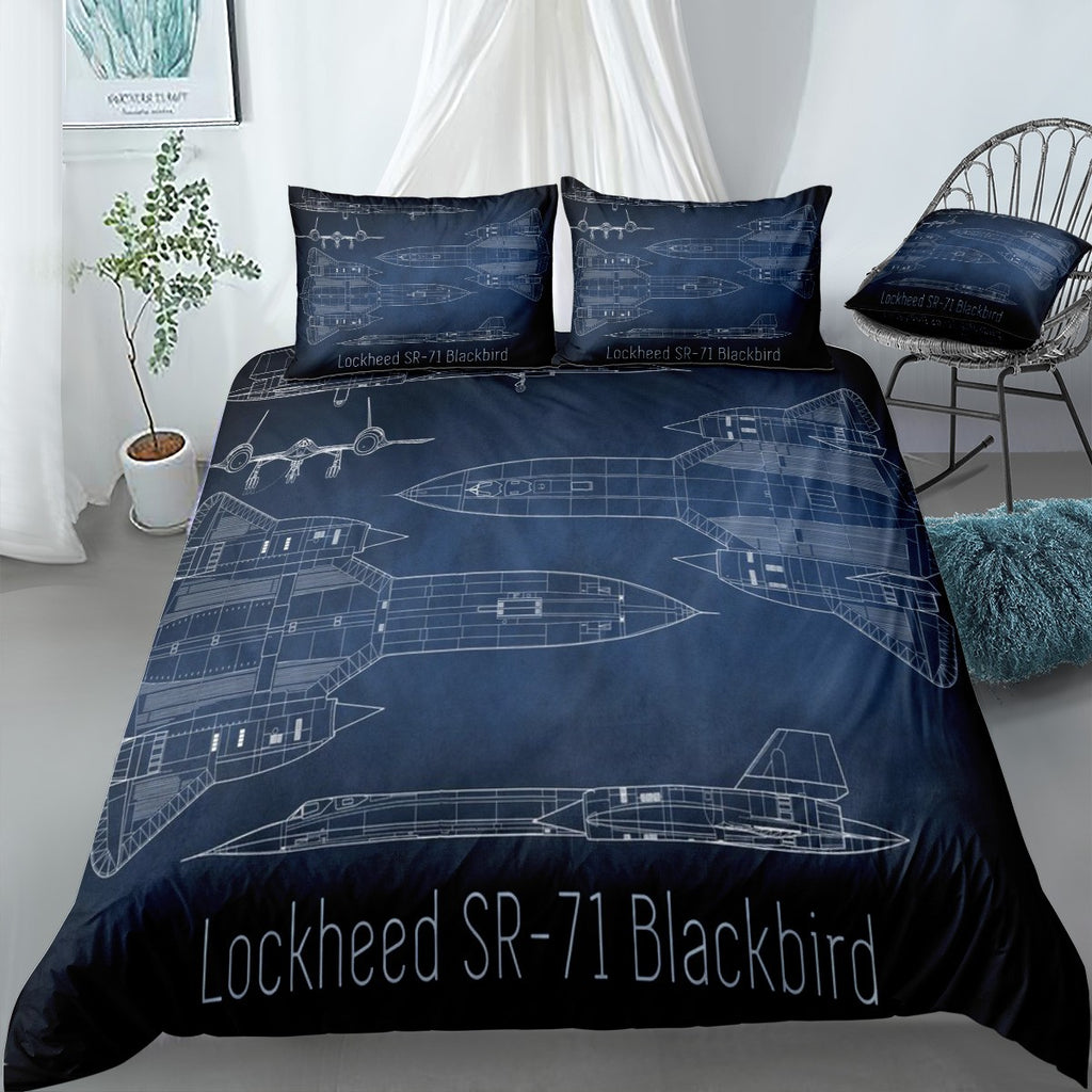 SR 71 Blackbird Blueprint Bedding Set (Duvet Cover & Pillow Shams)