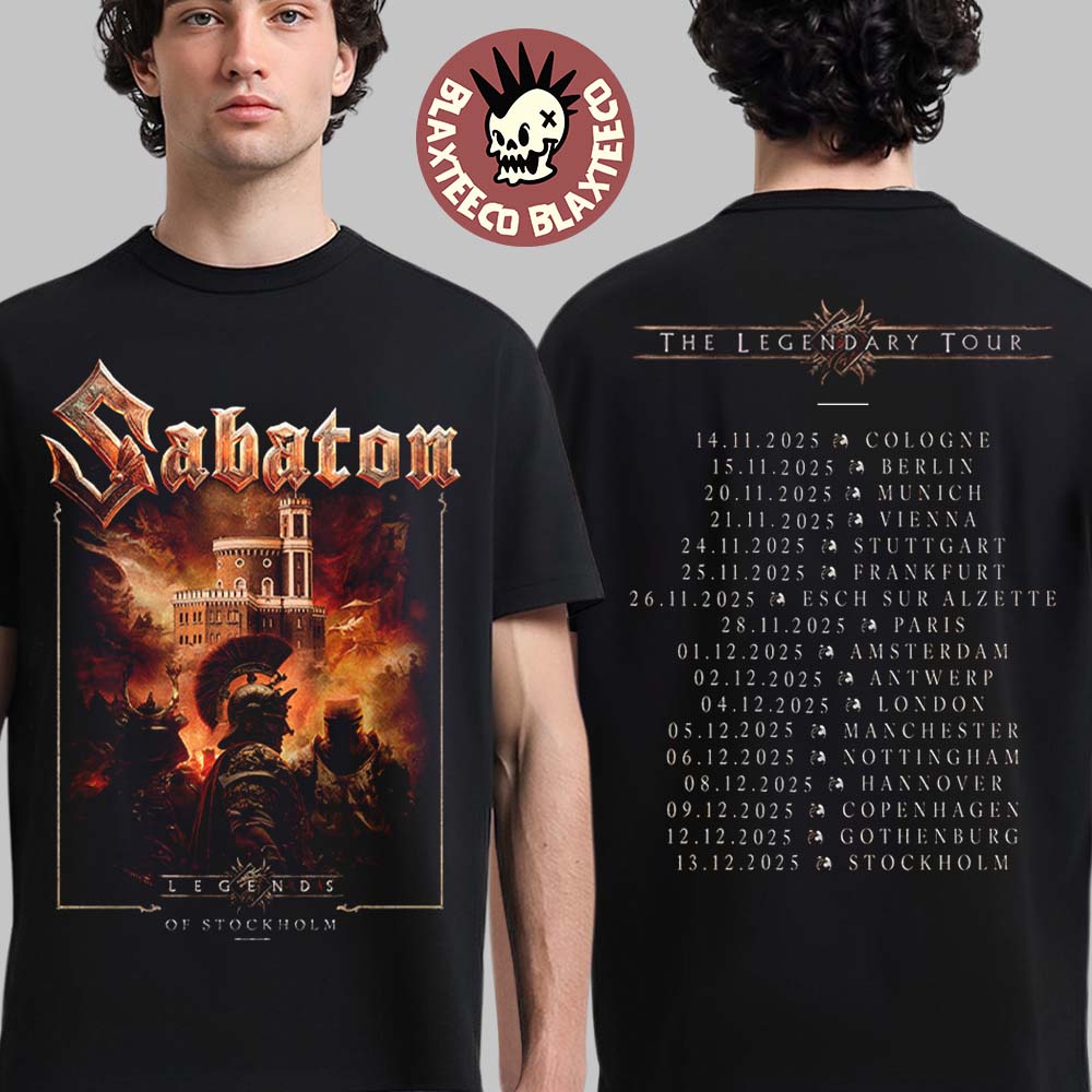 Sabaton Legendary Tour Europe 2025 Legends Of Stockholm Sweden Pop Up Shop On December 13 2025 Two Sided T-Shirt