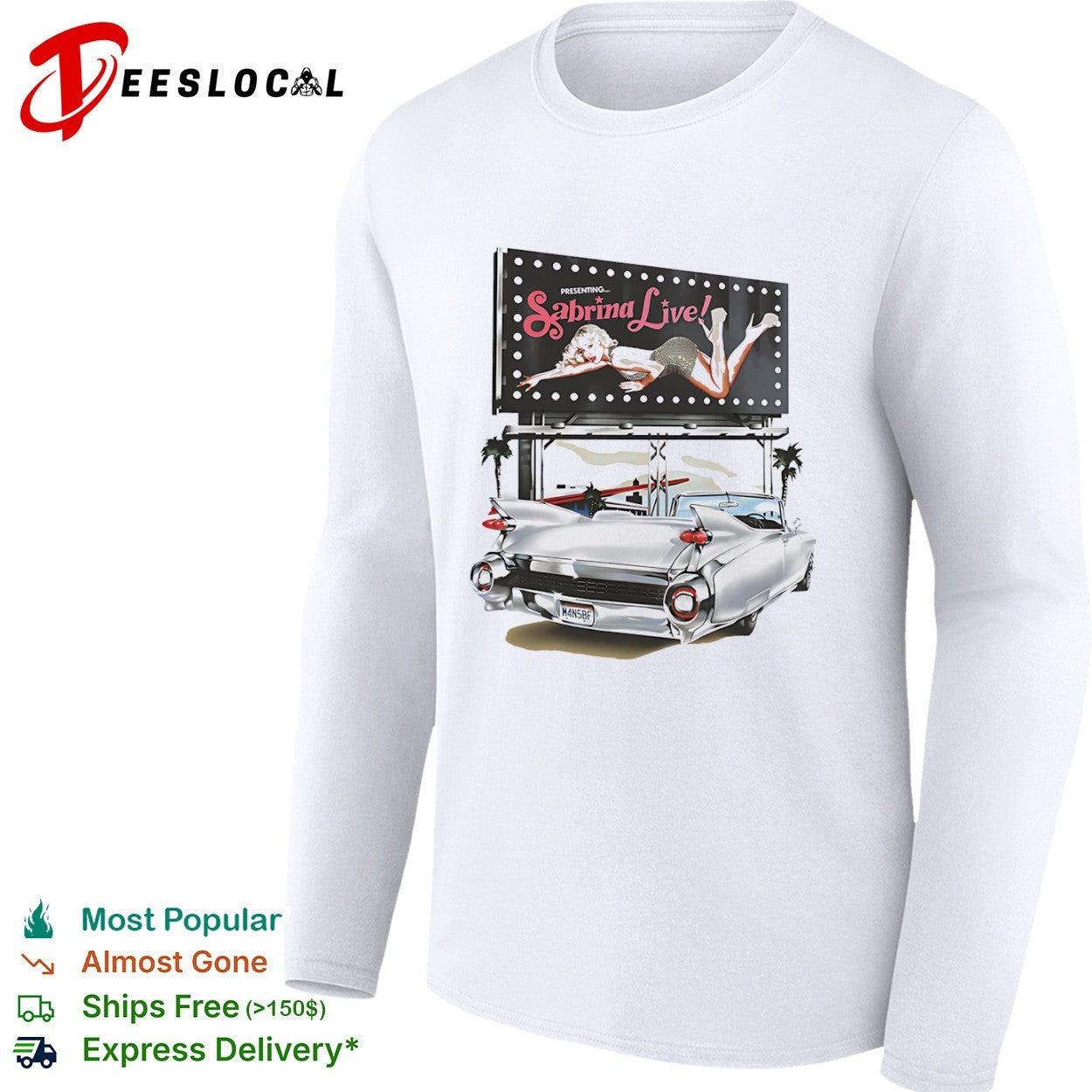 Sabrina Carpenter Presenting Sabrina Live 1950s Cadillac Billboard shirt