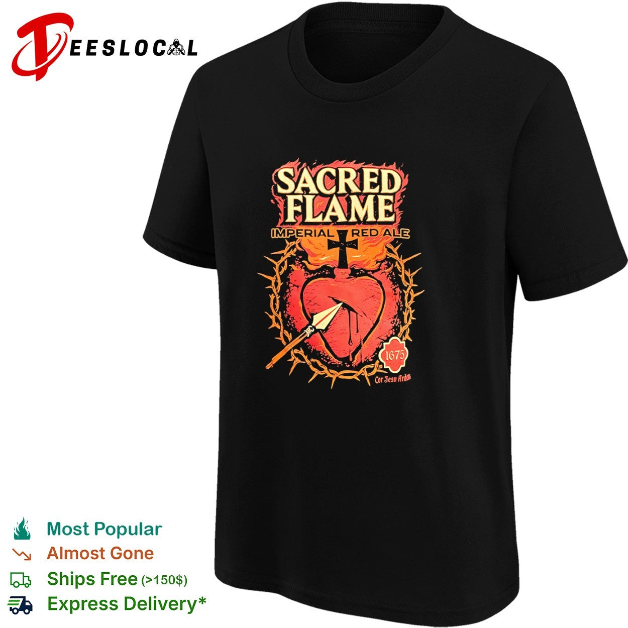 Sacred Flame Imperial Red Ale Cor Jesu Ardens 1675 Heart Cross Spear Crown shirt