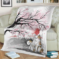 Sakura cat Fleece Throw Blanket