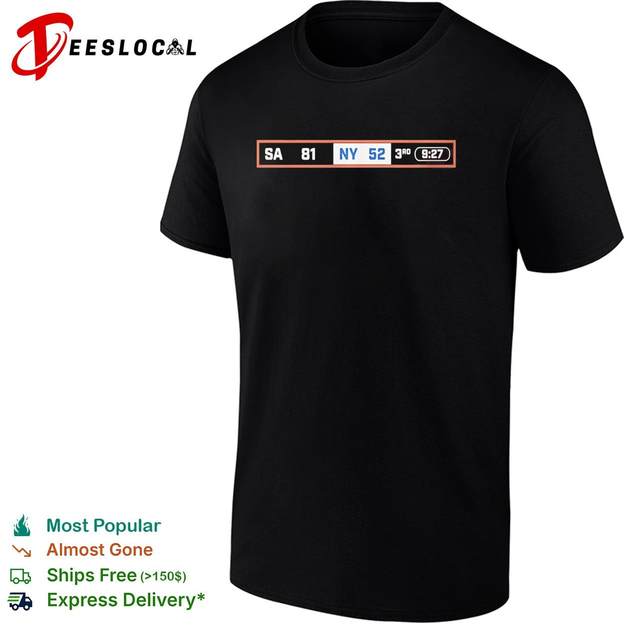 San Antonio 81 New York 52 third quarter scoreboard basketball shirt